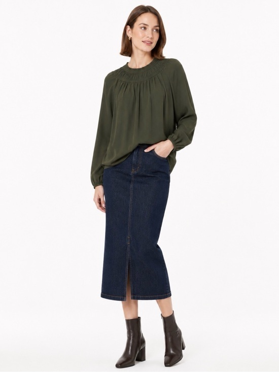 LOFT Tops - LOFT Olive Green Smocked Long Sleeve Blouse Size Large Flowy Fall Top
